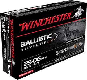Winchester Ammo SBST2506A Ballistic Silvertip Hunting 25-06 Rem 85 gr Fragmenting Polymer Tip 20 Per Box/ 10 Cs Winchester Ammo SBST2506A Ballistic Silvertip Hunting 25-06 Rem 85 gr Fragmenting Polymer Tip 20 Per Box/ 10 Cs