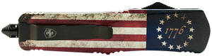Templar Knife MBRF331 1776 Gen II Slim 3.43" OTF Drop Point Plain Black Oxide Stonewashed Black 440C SS Blade/5.05" Betsy Ross Flag Aluminum Handle Features Glass Breaker Includes Pocket Clip/Sheath Templar Knife MBRF331 1776 Gen II Slim 3.43" OTF Drop Point Plain Black Oxide Stonewashed Black 440C SS Blade/5.05" Betsy Ross Flag Aluminum Handle Features Glass Breaker Includes Pocket Clip/Sheath