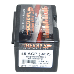 Berrys 98192 Superior Pistol45 Cal .452 230 GR Round Nose 250 Per Box Berrys 98192 Superior Pistol45 Cal .452 230 GR Round Nose 250 Per Box