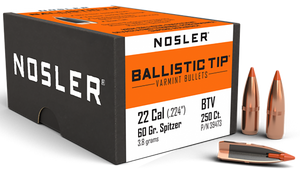 Nosler Ballistic Tip Varmint Bullets 22 Caliber (224 Diameter) 60 Grain Spitzer Boat Tail Nosler Ballistic Tip Varmint Bullets 22 Caliber (224 Diameter) 60 Grain Spitzer Boat Tail