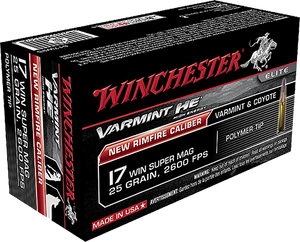 Winchester Varmint High Energy Ammunition 17 Winchester Super Magnum 25 Grain Hornady V-MAX Polymer Tip Box of 50 Winchester Varmint High Energy Ammunition 17 Winchester Super Magnum 25 Grain Hornady V-MAX Polymer Tip Box of 50