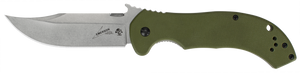 Kershaw 6030 CQC 10K 3.50" Folding Bowie Plain Stonewashed 8Cr14MoV SS Blade Olive Green G10/SS Handle Includes Pocket Clip Kershaw 6030 CQC 10K 3.50" Folding Bowie Plain Stonewashed 8Cr14MoV SS Blade Olive Green G10/SS Handle Includes Pocket Clip