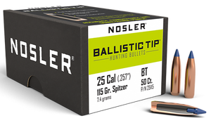 Nosler 25115 Ballistic Tip Hunting 25 Cal .257 115 gr Spitzer Point 50 Per Box Nosler 25115 Ballistic Tip Hunting 25 Cal .257 115 gr Spitzer Point 50 Per Box