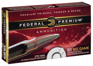 Federal Premium Ammunition 270 Winchester 130 Grain Nosler Partition 20RD Federal Premium Ammunition 270 Winchester 130 Grain Nosler Partition 20RD