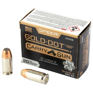 Speer Gold Dot Carry Gun Ammunition 45 ACP +P 200 Grain Gold Dot G2 20RD Speer Gold Dot Carry Gun Ammunition 45 ACP +P 200 Grain Gold Dot G2 20RD