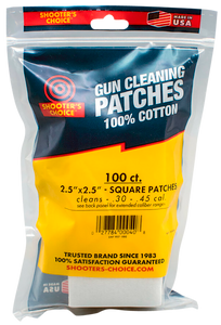 Shooters Choice 917100 Cleaning Patches30 Cal 45 Cal 2.50" Cotton Pkg of 100 Shooters Choice 917100 Cleaning Patches30 Cal 45 Cal 2.50" Cotton Pkg of 100