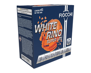 Fiocchi 12WRSL8 Exacta Target White Rino Super Light 12 Gauge 2.75" 1 1/8 oz 1150 fps 8 Shot 25ea Fiocchi 12WRSL8 Exacta Target White Rino Super Light 12 Gauge 2.75" 1 1/8 oz 1150 fps 8 Shot 25ea
