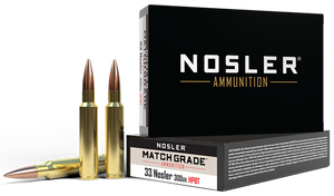 Nosler Match Grade Ammunition 33 Nosler 300 Grain Custom Competition Hollow Point Boat Tail 20RD Nosler Match Grade Ammunition 33 Nosler 300 Grain Custom Competition Hollow Point Boat Tail 20RD