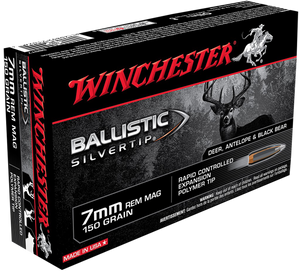 Winchester Ammo SBST7 Ballistic Silvertip Hunting 7mm Rem Mag 150 gr Rapid Controlled Expansion Polymer Tip 20 Per Box/ 10 Cs Winchester Ammo SBST7 Ballistic Silvertip Hunting 7mm Rem Mag 150 gr Rapid Controlled Expansion Polymer Tip 20 Per Box/ 10 Cs