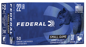 Federal 724 Small Game & Target Small Game 22 LR 31 gr Copper Plated Hollow Point (CPHP) 50 Per Box/ 100 Cs Federal 724 Small Game & Target Small Game 22 LR 31 gr Copper Plated Hollow Point (CPHP) 50 Per Box/ 100 Cs