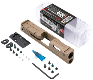 Strike Industries P365SLIDEFDE Strike Replacement Slide Flat Dark Earth Stainless Steel with Ports & Optics Cut for Sig P365 Includes Charging Handle Strike Industries P365SLIDEFDE Strike Replacement Slide Flat Dark Earth Stainless Steel with Ports & Optics Cut for Sig P365 Includes Charging Handle