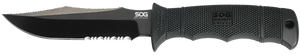 S.O.G SOGE37TK Seal Pup Elite 4.85" Fixed Clip Point Part Serrated Black Hardcased TiCN AUS-8A SS Blade/Black w/Grip Lines GRN Handle Includes Lanyard/Sheath S.O.G SOGE37TK Seal Pup Elite 4.85" Fixed Clip Point Part Serrated Black Hardcased TiCN AUS-8A SS Blade/Black w/Grip Lines GRN Handle Includes Lanyard/Sheath