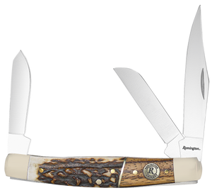 Remington Accessories 15653 Guide Stockman Folding Stainless Steel Blade Brown/White/Silver w/Remington Shield Stag Bone/Nickle Handle Remington Accessories 15653 Guide Stockman Folding Stainless Steel Blade Brown/White/Silver w/Remington Shield Stag Bone/Nickle Handle