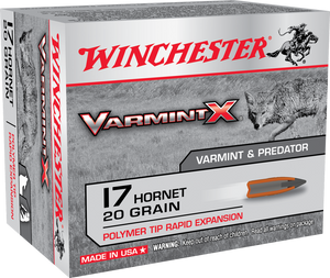Winchester Ammo X17P Varmint X17 Hornet 20 gr Polymer Tip Rapid Expansion 20 Bx/10 Cs Winchester Ammo X17P Varmint X17 Hornet 20 gr Polymer Tip Rapid Expansion 20 Bx/10 Cs