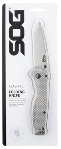 S.O.G SOG14180157 Flash FL 3.40" Folding Drop Point Plain Satin 4116 Stainless Steel Blade/Silver Stainless Steel Handle Includes Pocket Clip S.O.G SOG14180157 Flash FL 3.40" Folding Drop Point Plain Satin 4116 Stainless Steel Blade/Silver Stainless Steel Handle Includes Pocket Clip