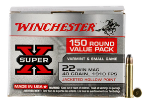Winchester Super-X Ammunition 22 Winchester Magnum Rimfire (WMR) 40 Grain Jacketed Hollow Point Winchester Super-X Ammunition 22 Winchester Magnum Rimfire (WMR) 40 Grain Jacketed Hollow Point