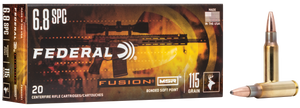 Federal Fusion MSR Ammunition 6.8mm Remington SPC 115 Grain Bonded Spitzer Boat Tail 20RD Federal Fusion MSR Ammunition 6.8mm Remington SPC 115 Grain Bonded Spitzer Boat Tail 20RD