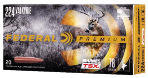 Federal Premium Ammunition 224 Valkyrie 78 Grain Barnes TSX Hollow Point Lead-Free 20RD Federal Premium Ammunition 224 Valkyrie 78 Grain Barnes TSX Hollow Point Lead-Free 20RD