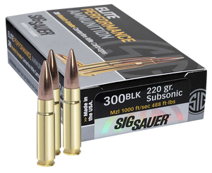 Sig Sauer Elite Performance Match Grade Ammunition 300 AAC Blackout Subsonic 220 Grain Open Tip Match Sig Sauer Elite Performance Match Grade Ammunition 300 AAC Blackout Subsonic 220 Grain Open Tip Match