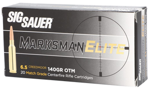 Sig Sauer E65CM120 Marksman Elite6.5 Creedmoor 140 gr 2690 fps Open Tip Match (OTM) 20 Bx/10 Cs Sig Sauer E65CM120 Marksman Elite6.5 Creedmoor 140 gr 2690 fps Open Tip Match (OTM) 20 Bx/10 Cs