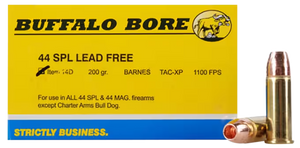 Buffalo Bore Ammunition 14D20 Buffalo-Barnes Strickly Business 44 S&W Spl 200 gr Barnes TAC-XP Lead Free 20 Per Box/ 12 Cs