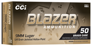 CCI Blazer Brass Handgun Ammunition 9mm Luger 124gr FMJ 1100 fps 50/ct