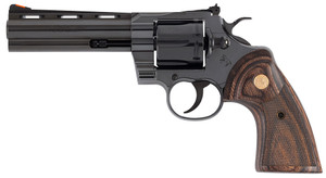 Colt Mfg PYTHONBP5WTS Python 357 Mag38 Special 6 Shot 5" Blued Carbon Steel Vent Rib Barrel, Cylinder & Frame, Wood Grip, Exposed Hammer