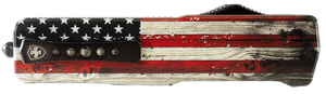 Templar Knife MZWUS121 Premium Weighted Small 3" OTF Dagger Plain Black Oxide Stonewashed Powder Coated D2 Steel Blade, 4.50" Painted Wood Grain US Flag Aluminum Zinc Alloy Handle