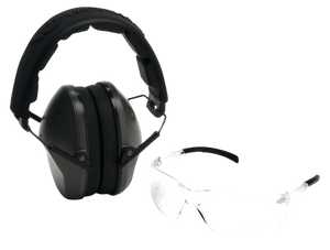 Pyramex Low-Profile Combo Kit Clear Shooting Glasses and Passive Earmuff 24dB OD Green