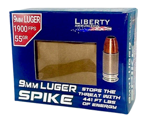 Liberty Spike Handgun Ammunition 9mm Luger 55gr HP 1900 fps 20/ct