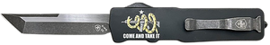 Templar Knife Excalibur Come And Take It Slim 3.25" OTF Tanto Part Serrated D2 Steel Blade, 5" Black "Come And Take It" Aluminum Handle