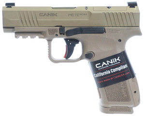 Canik HG7885CAD-N Mete MC9LS *CA Compliant 9mm Luger 10+1 3.63" Black Steel Barrel, Desert Cerakote Steel Serrated Slide, Flat Dark Earth Polymer Frame w/Picatinny Rail, Interchangeable Backstrap Grip