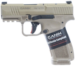 Canik HG7884CAD-N Mete MC9L *CA Compliant 9mm Luger 10+1 3.18" Black Steel Barrel, Desert Cerakote Steel Serrated Slide, Flat Dark Earth Polymer Frame w/Picatinny Rail, Interchangeable Backstrap Grip