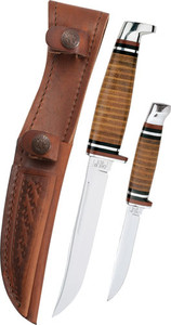 KNIFE SET & LEATHER SHEATHCASE KNIVES LEATHER HUNTER TWO 
