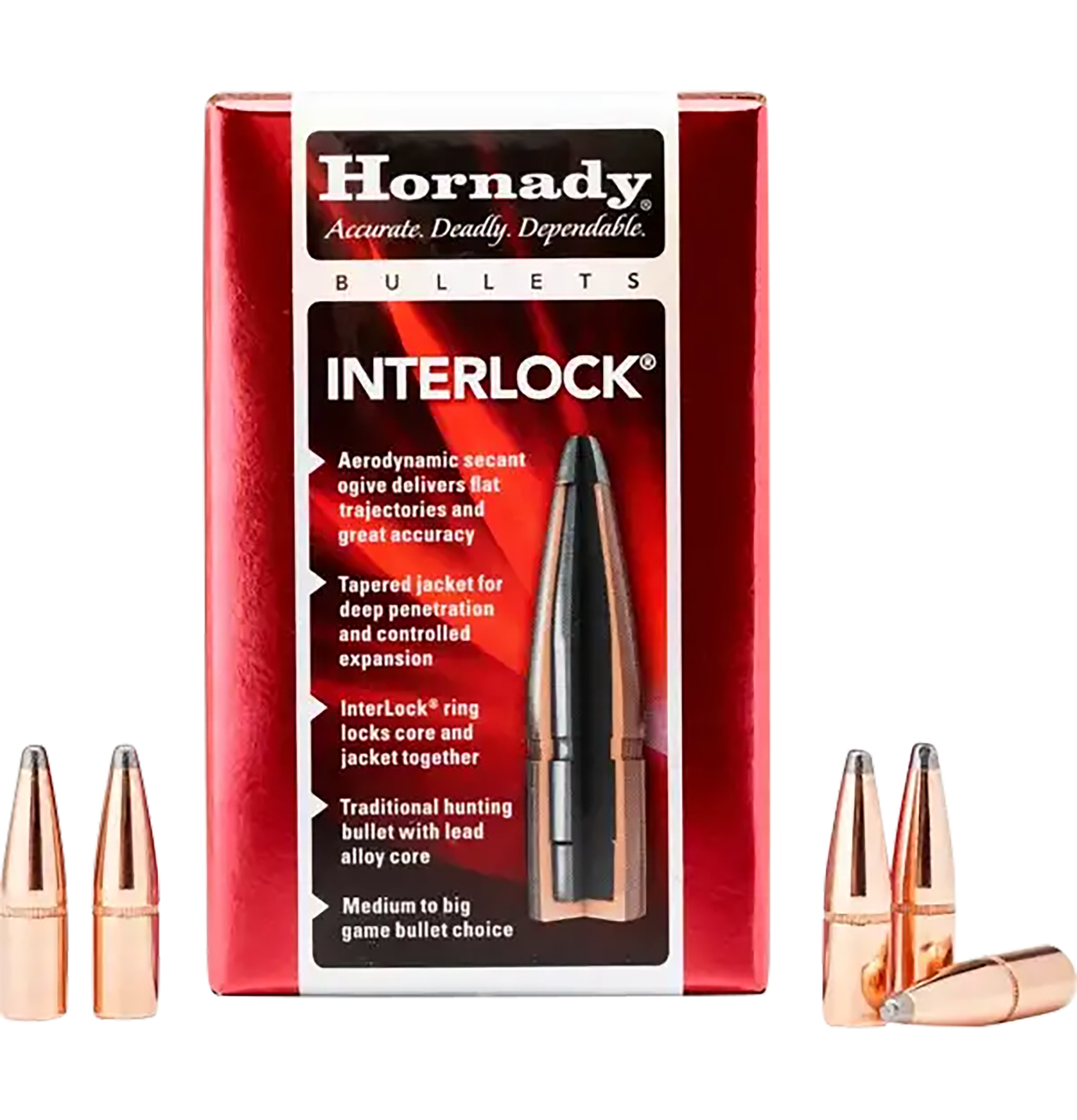 Hornady InterLock Bullets 30 Caliber (308 Diameter) 180 Grain Spire Point Boat Tail Box of 100