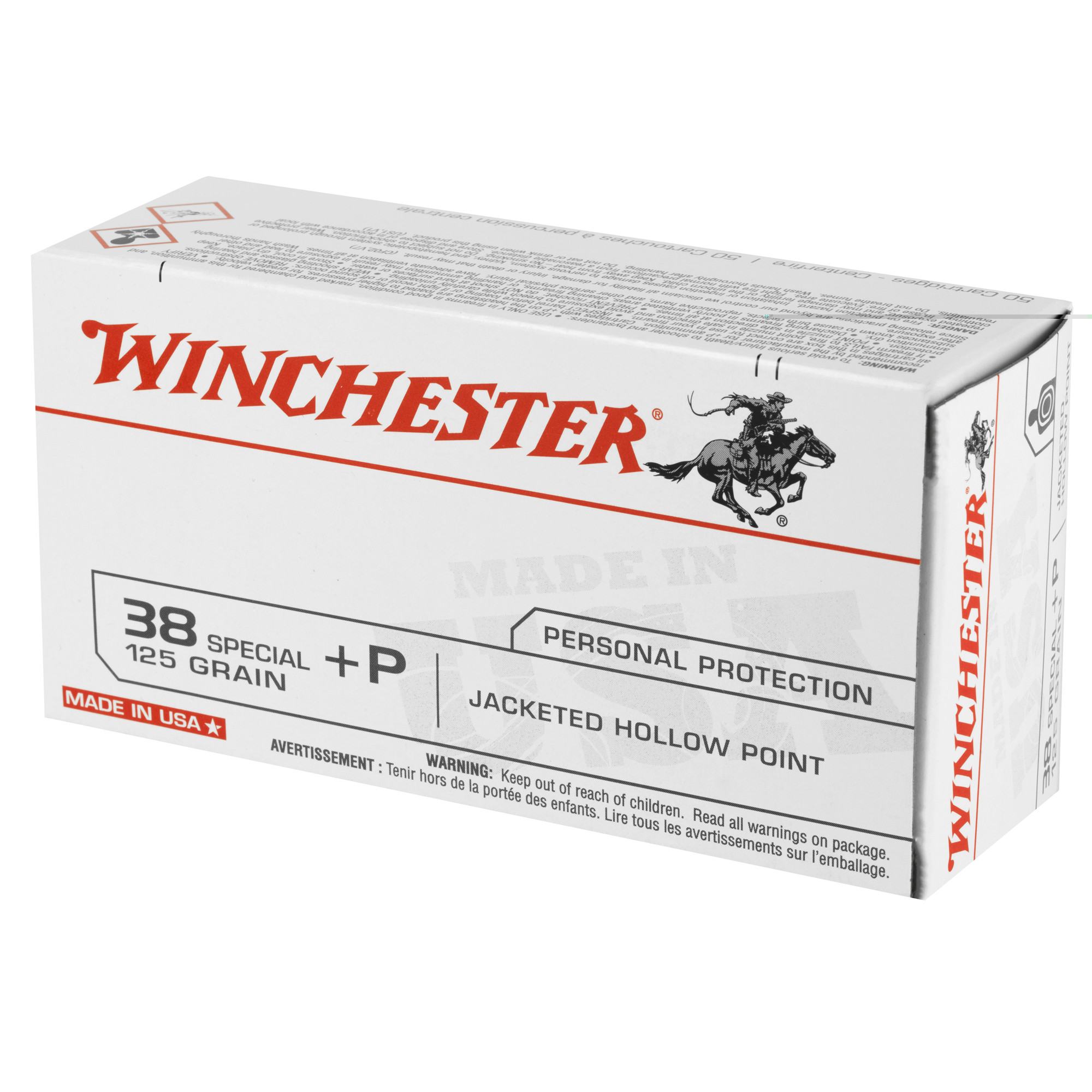 Winchester USA Ammunition 38 Special +P 125 Grain Jacketed Hollow Point Box of 50
