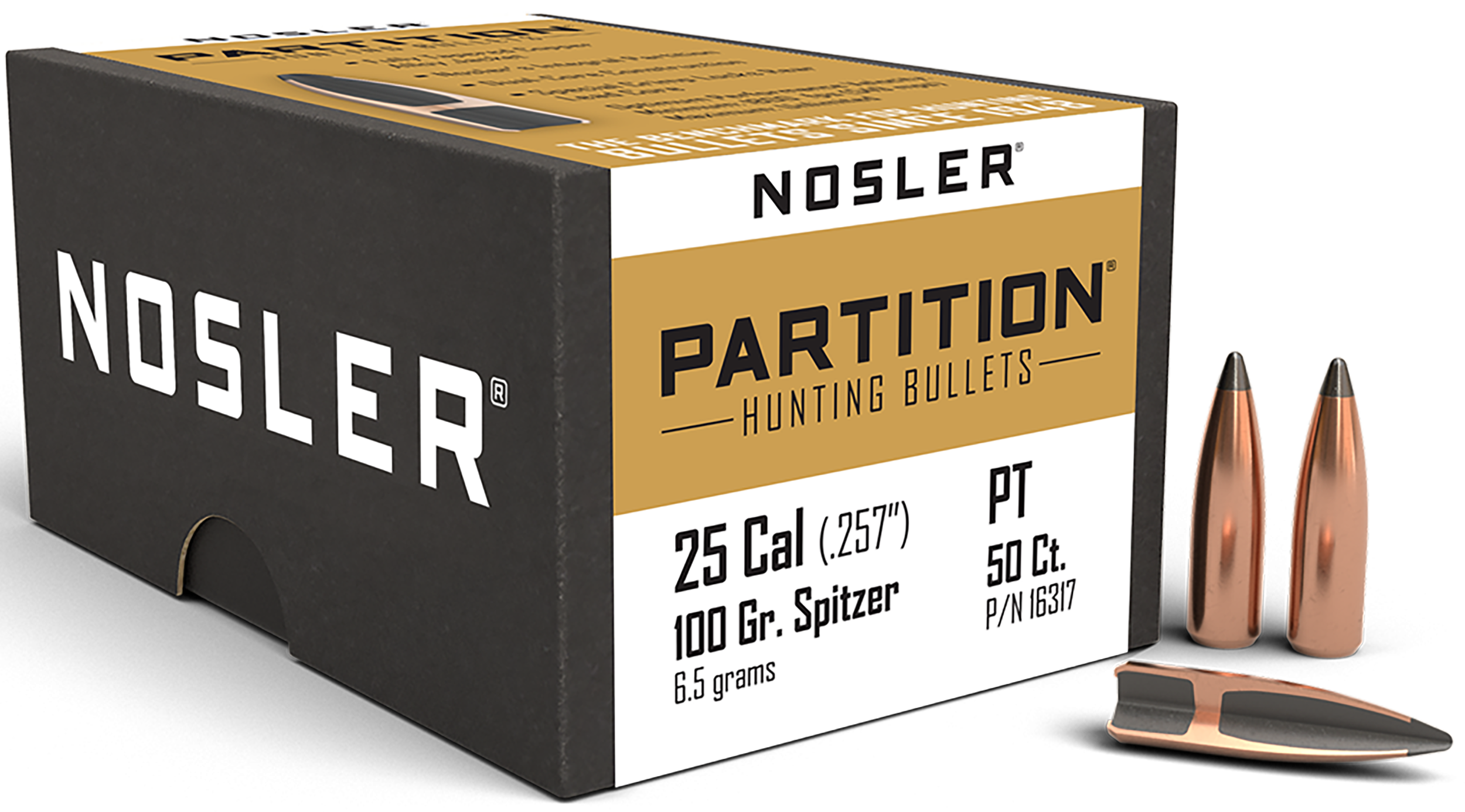 Nosler Partition Bullets 25 Caliber (257 Diameter) 100 Grain Spitzer Box of 50