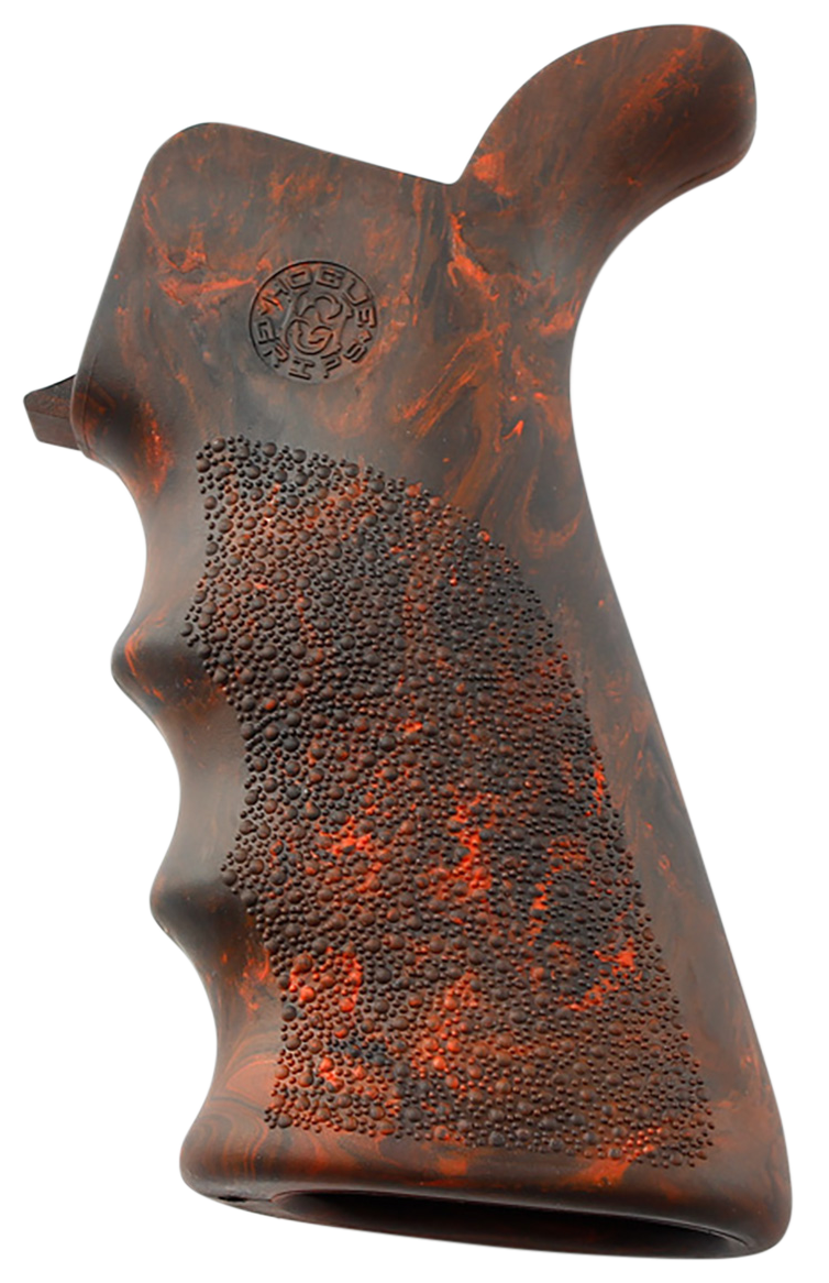 Hogue 15421 OverMolded Beavertail made of Rubber with Red Lava Finish, Cobblestone Texture & Finger Grooves for AR-15, M16