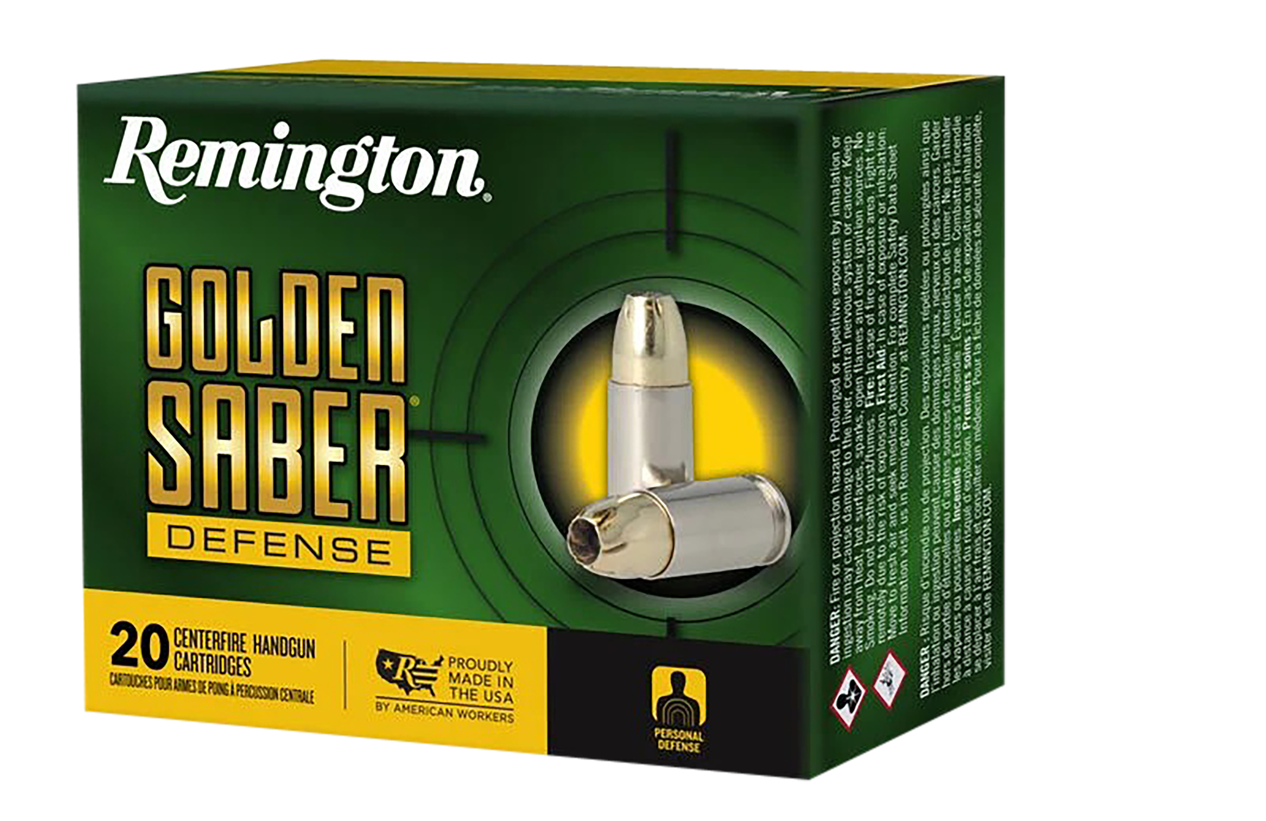 Remington Golden Saber Defense Ammunition 10mm Auto 180 Grain Brass Jacketed Hollow Point 20RD