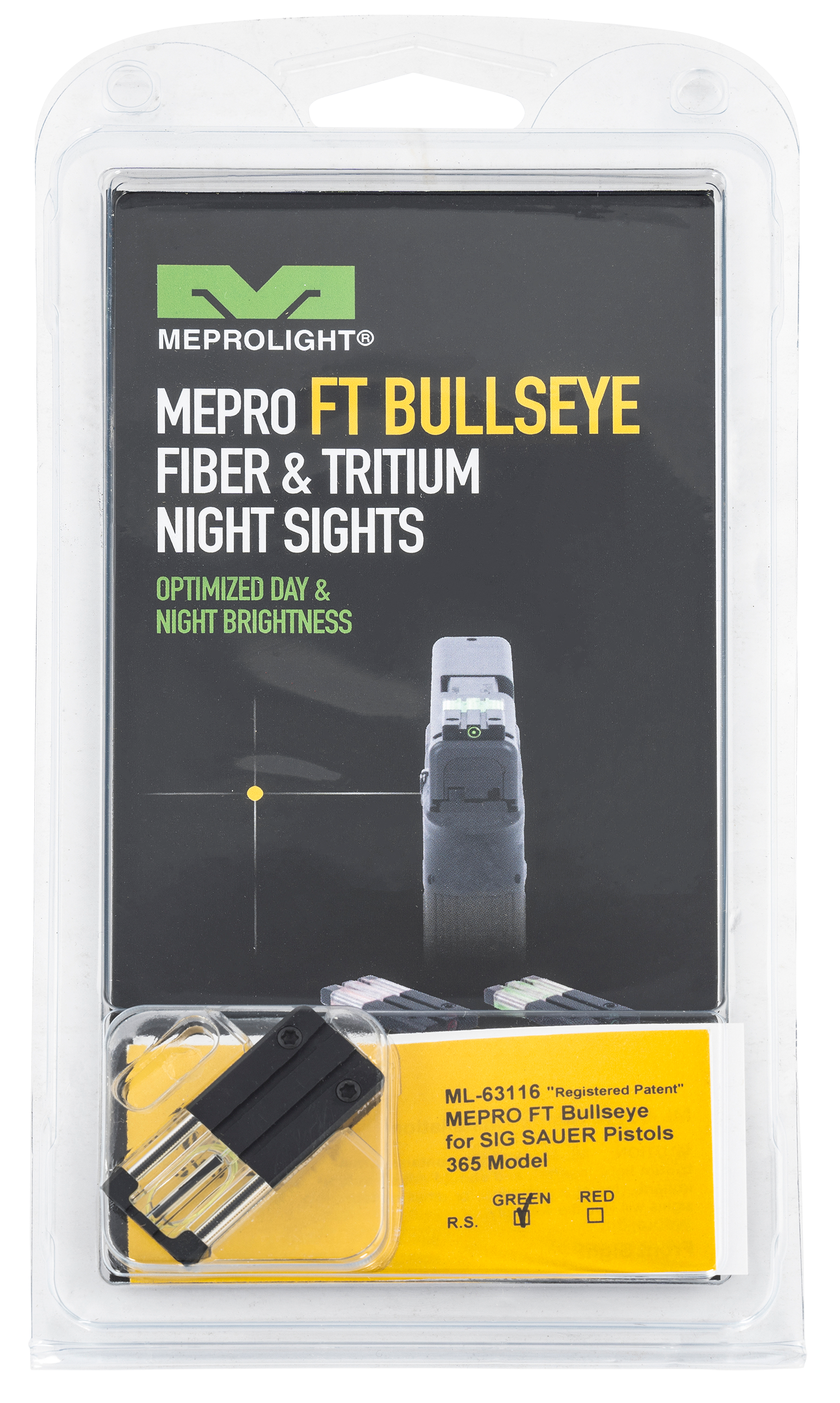 Meprolight USA 631163108 FT Bullseye Rear SightBlack | Green Tritium/Fiber Optic