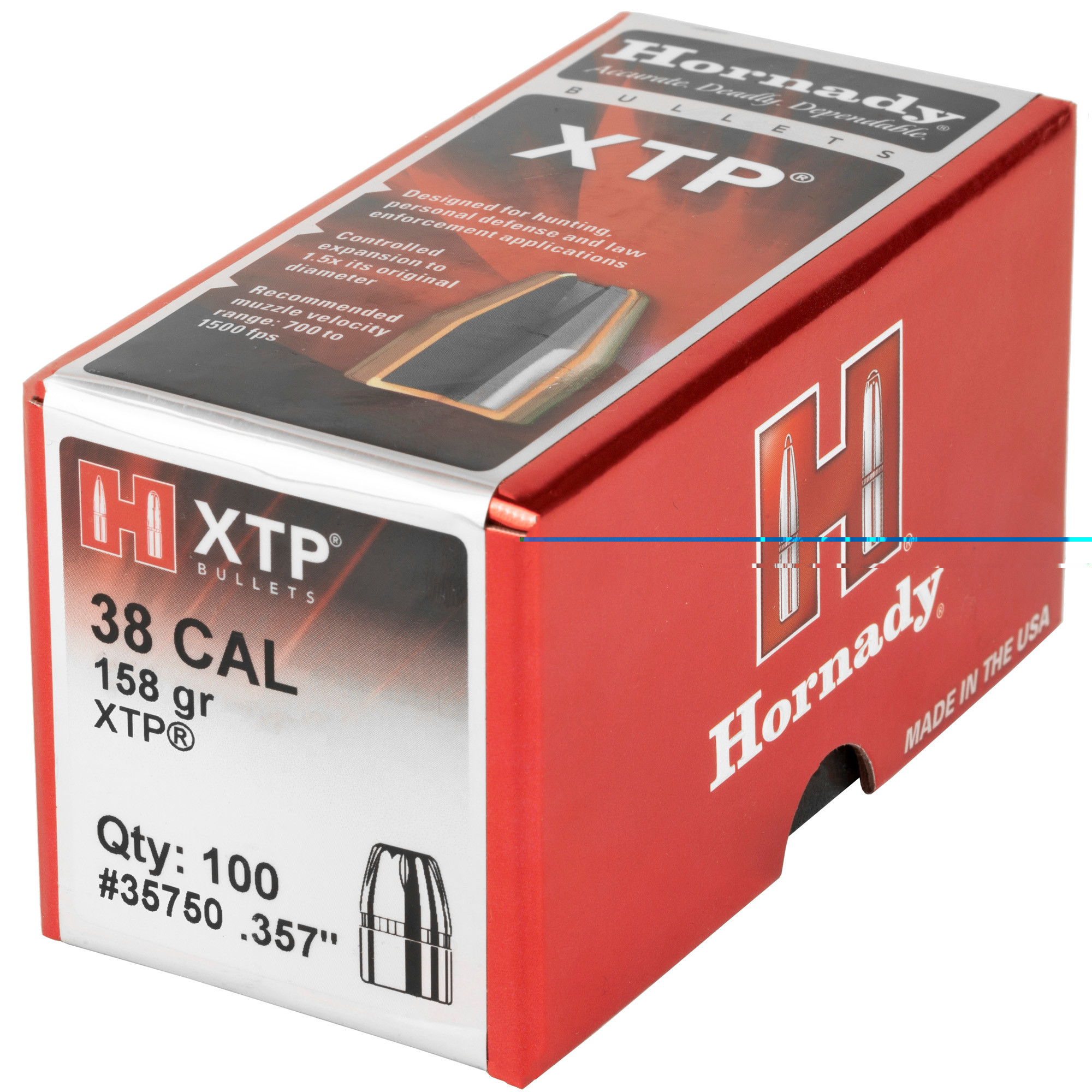 Hornady 35750 XTP 38 Caliber .357 158 GR Hollow Point 100 B