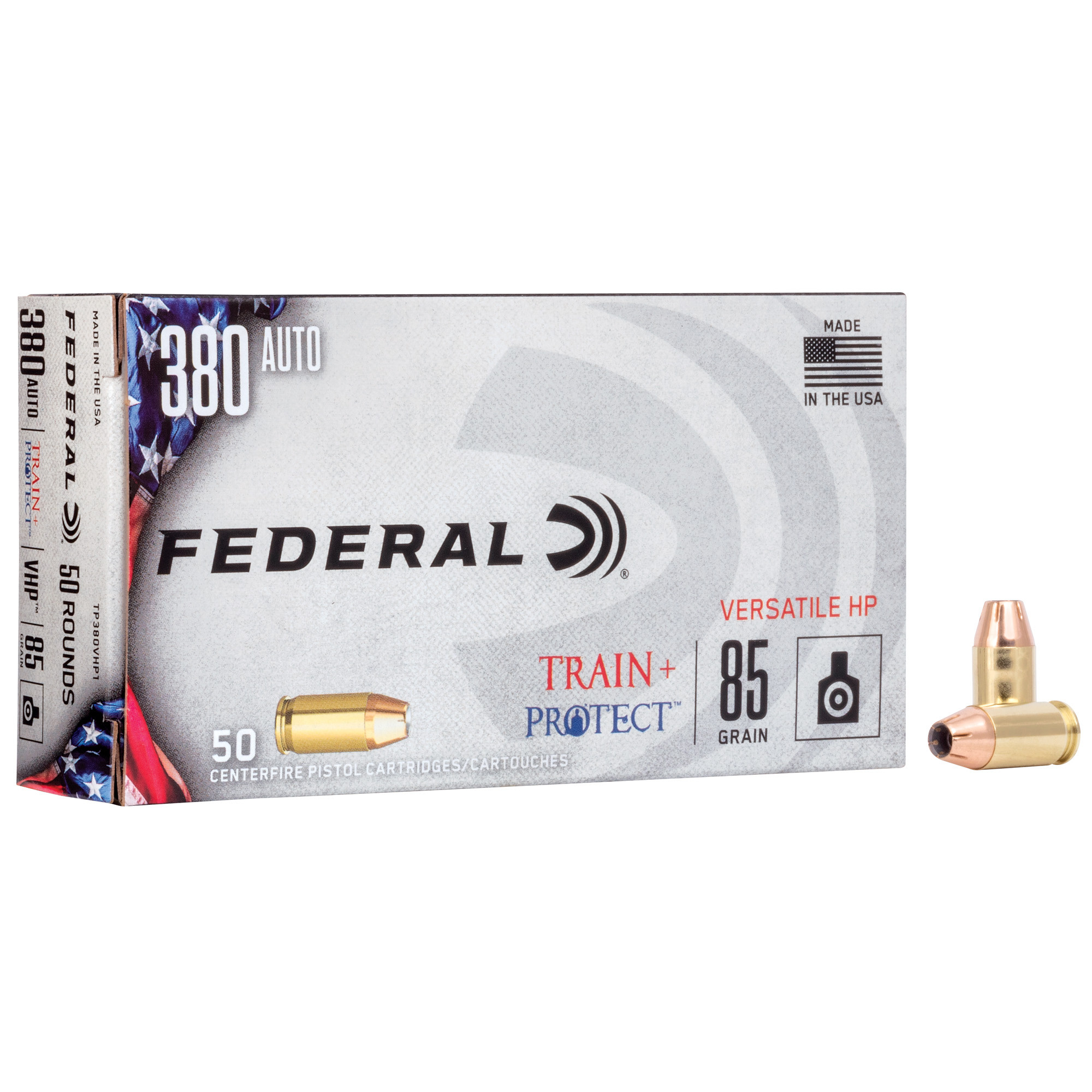 Federal Train + Protect Ammunition 380 ACP 85 Grain Versatile Hollow Point Box of 50