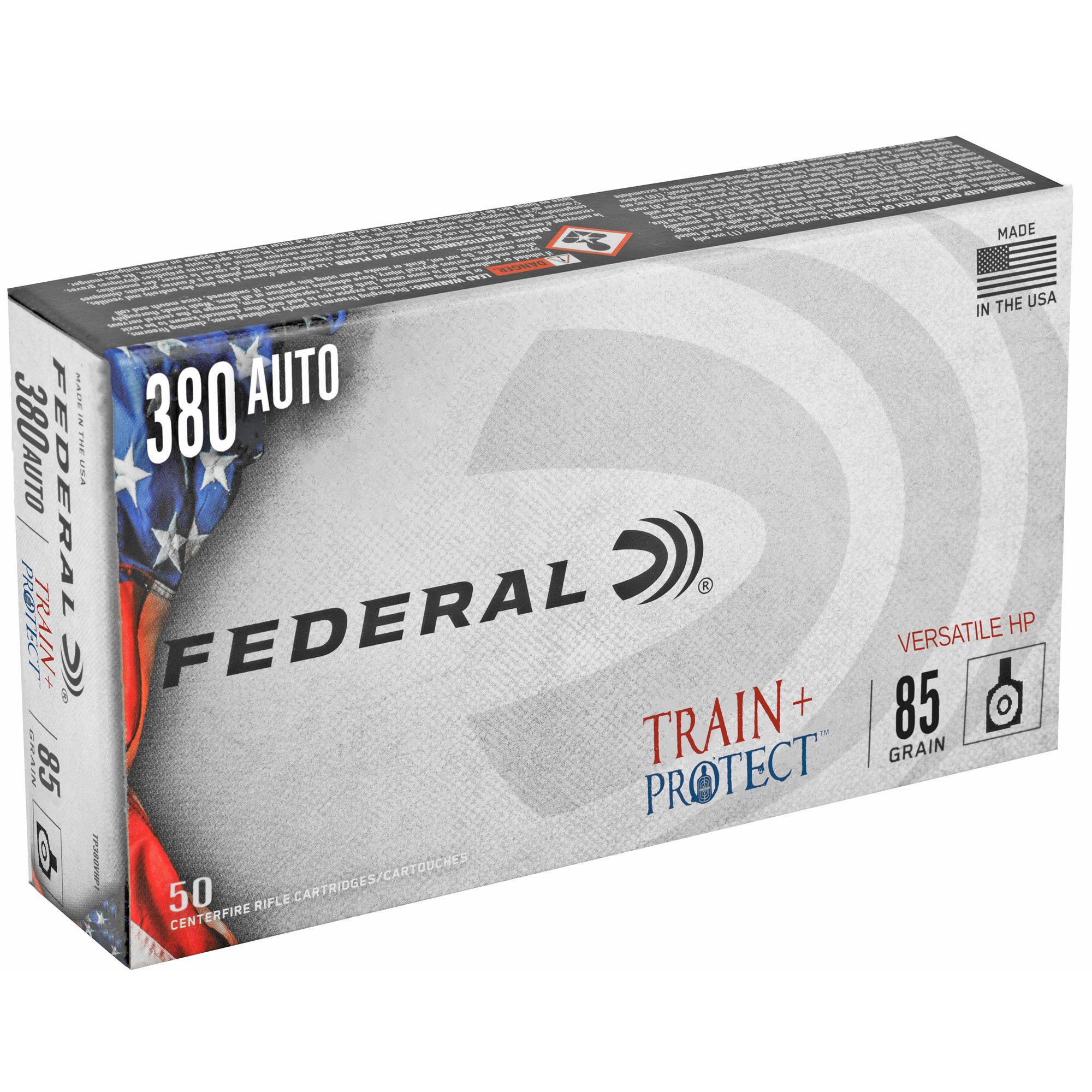 Federal Train + Protect Ammunition 380 ACP 85 Grain Versatile Hollow Point Box of 50