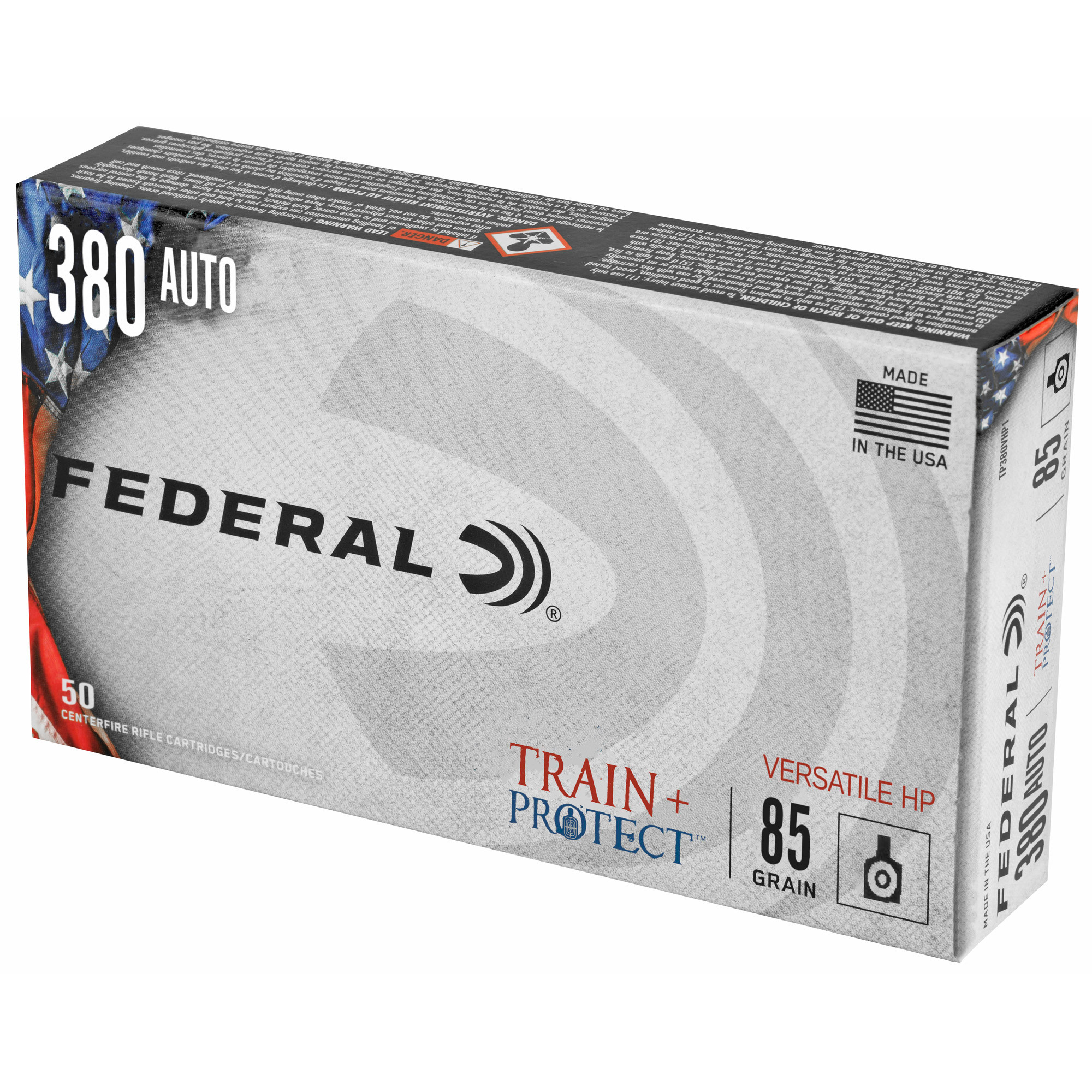 Federal Train + Protect Ammunition 380 ACP 85 Grain Versatile Hollow Point Box of 50