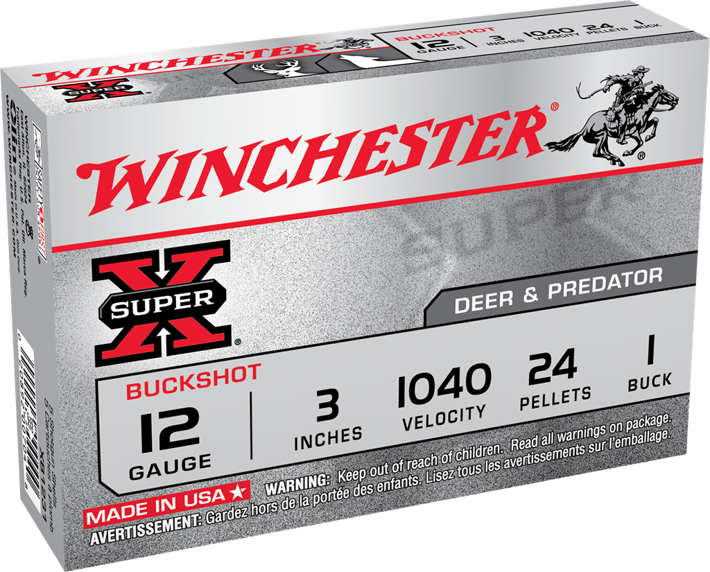 Winchester Super-X Ammunition 12 Gauge 3" Buffered #1 Buckshot 24 Pellets Box of 5