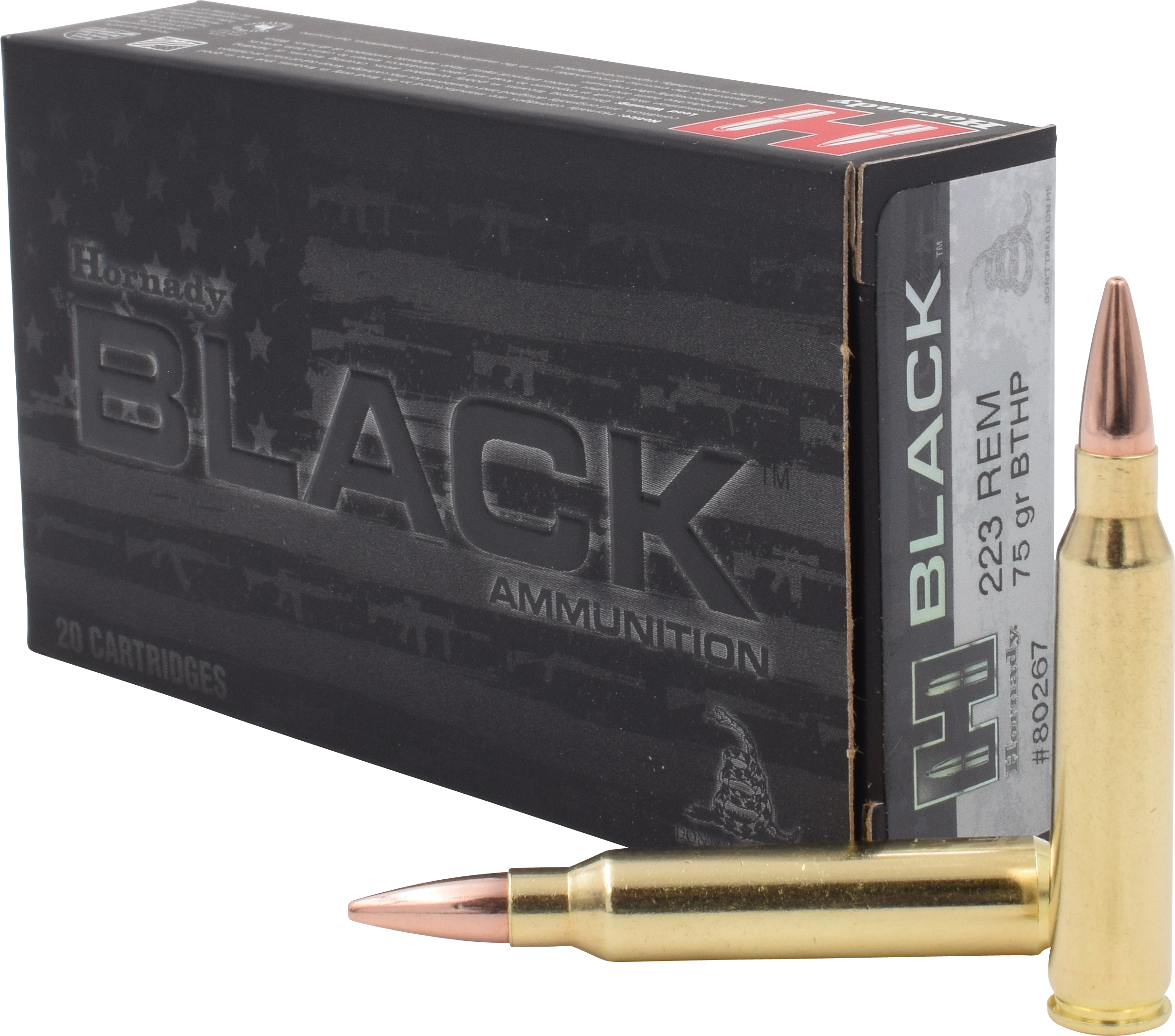 Hornady BLACK Ammunition 223 Remington 75 Grain Hollow Point Boat Tail Match 20RD