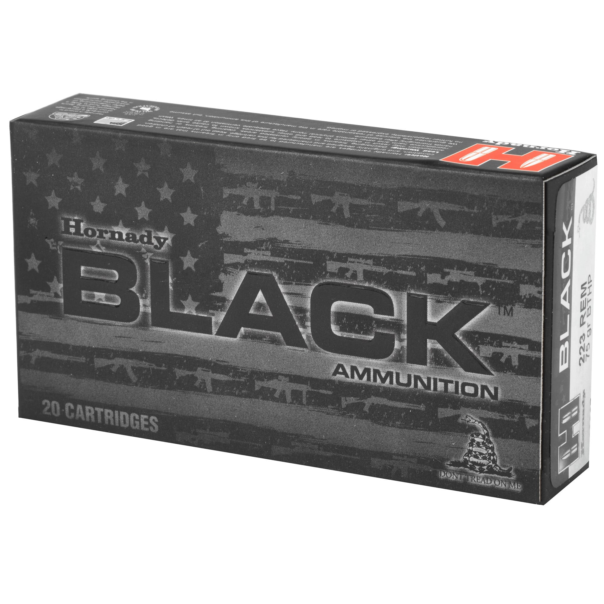 Hornady BLACK Ammunition 223 Remington 75 Grain Hollow Point Boat Tail Match 20RD