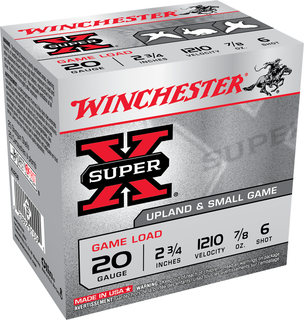 Winchester Super-X Game Load Ammunition 20 Gauge 2-3/4" 7/8 oz #6 Shot Box of 25