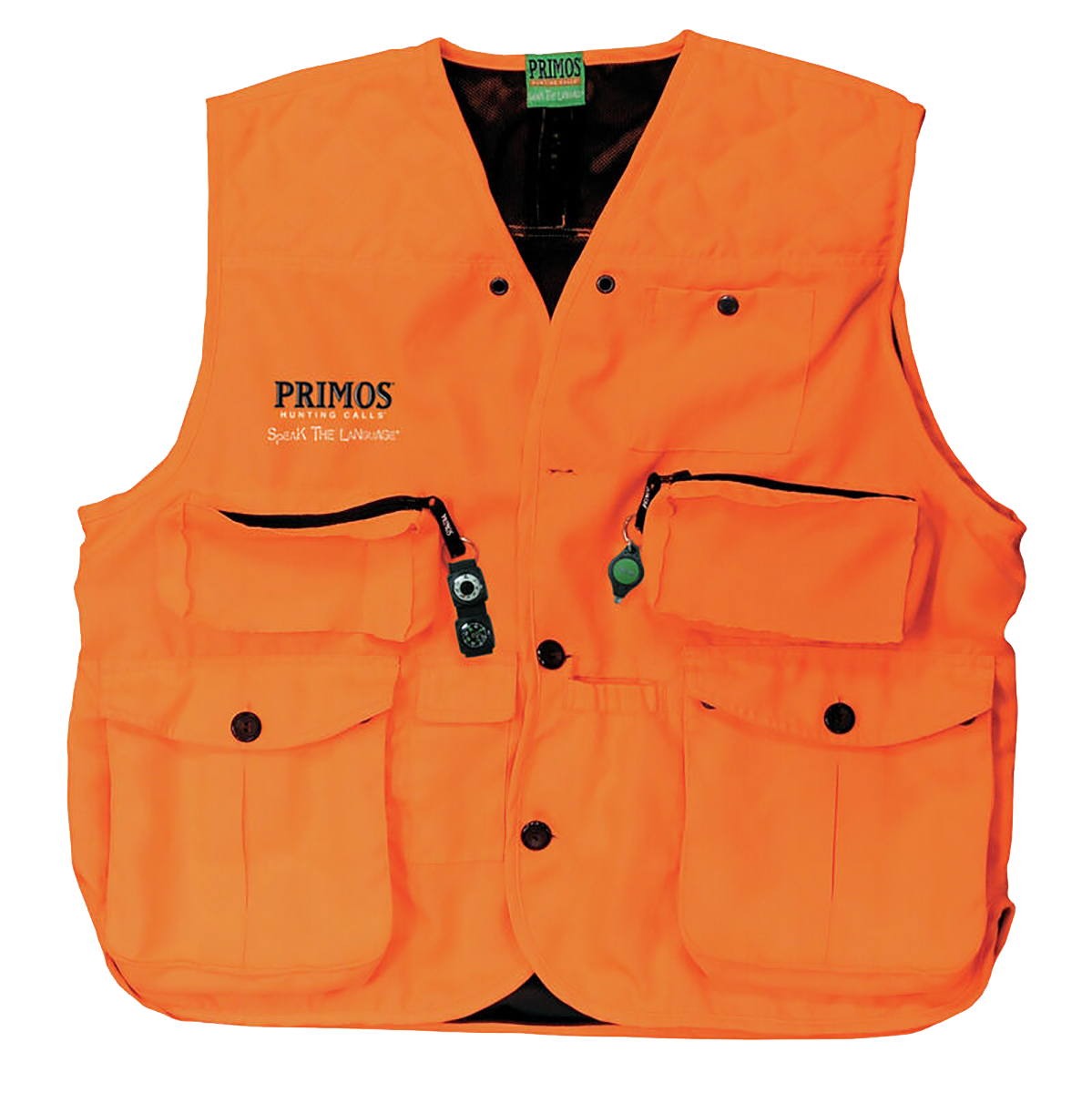 Primos 65704 Gunhunter's Hunting Vest 2XL Blaze Orange Features Compass & LED Light