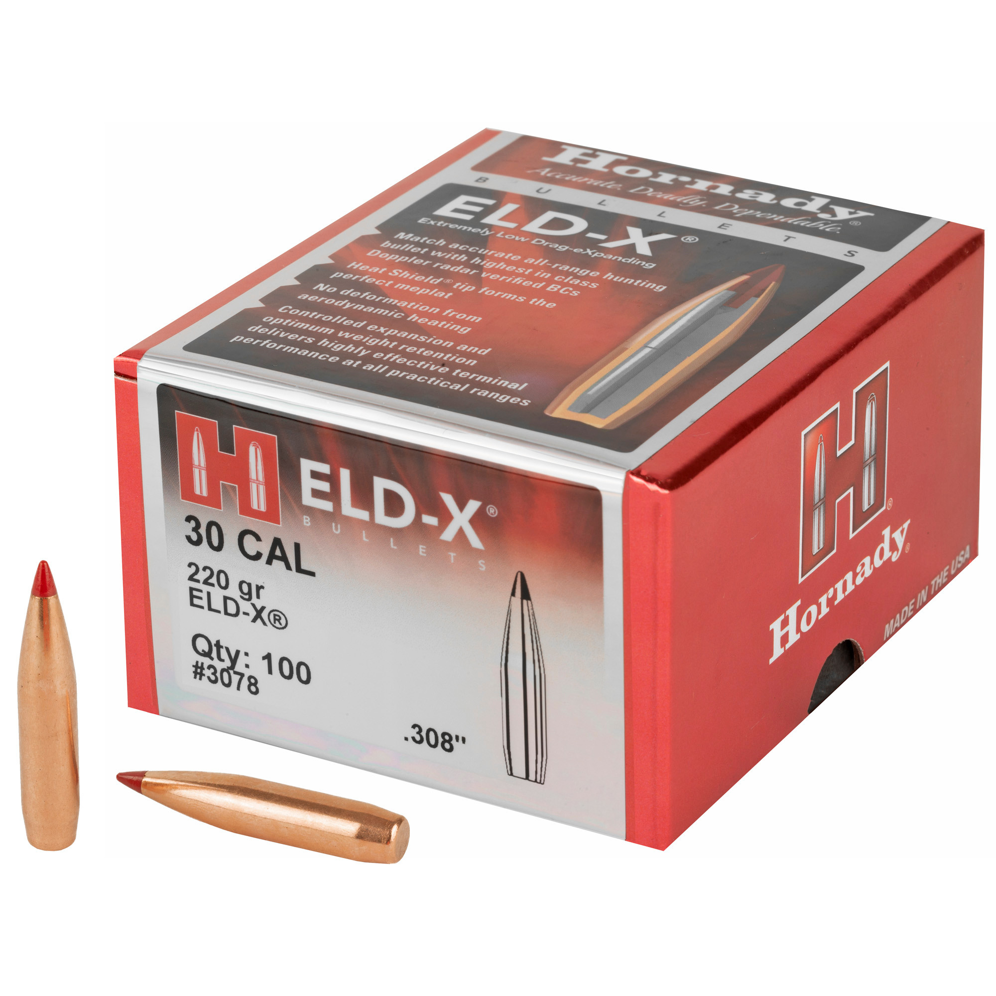 Hornady 3078 ELD-X Hunting 30 Cal .308 220 gr Extremely Low Drag-eXpanding